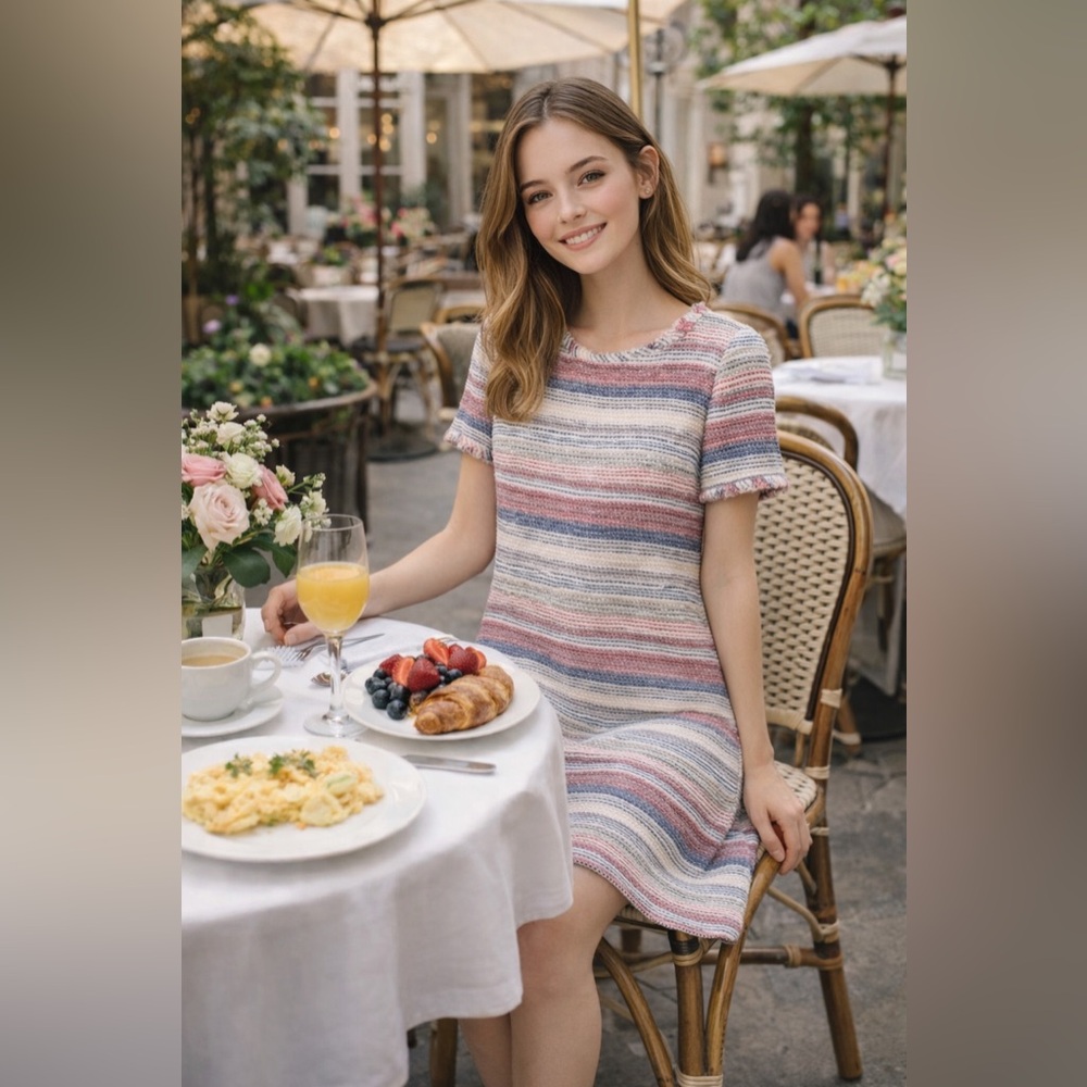 La Fée Maraboutée Striped Red Beige and Blue Dress - Made in Italy
